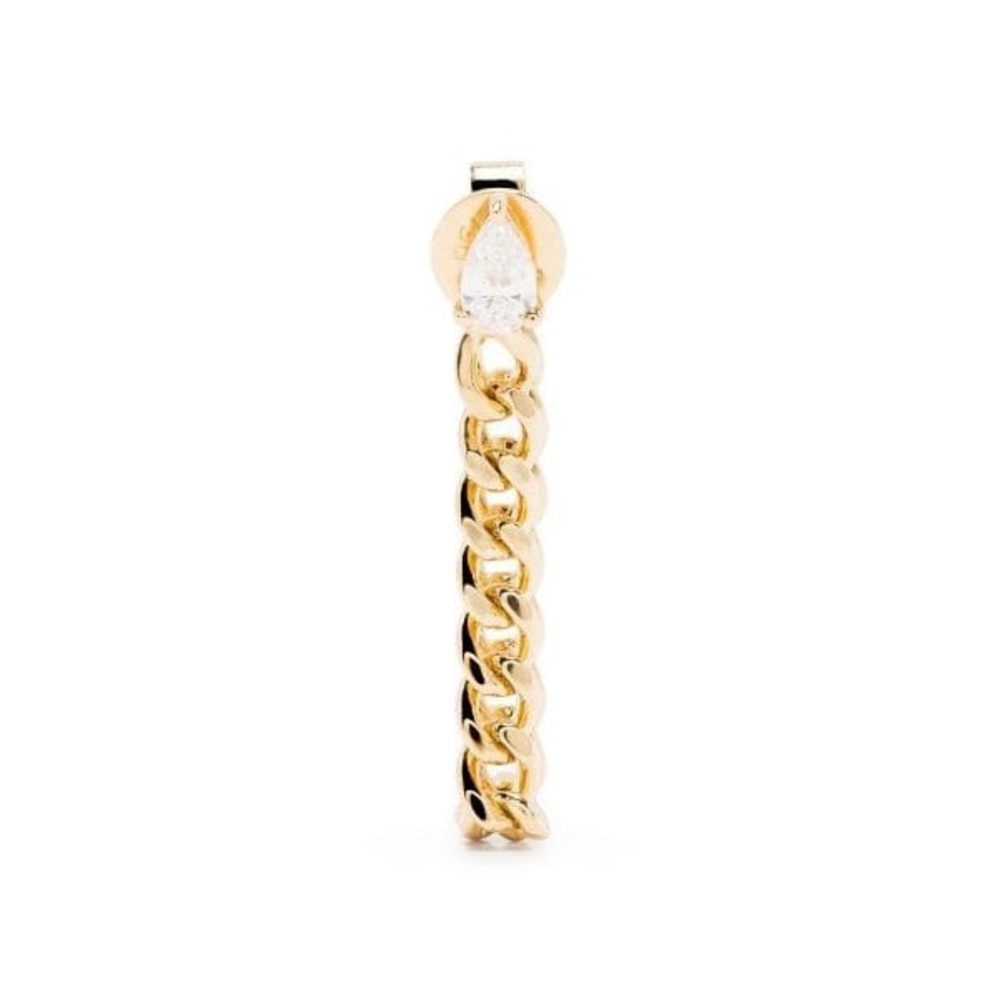 Solid 14k Yellow Gold Pear CZ Diamond Cuban Link Loop Chain Stud Earring